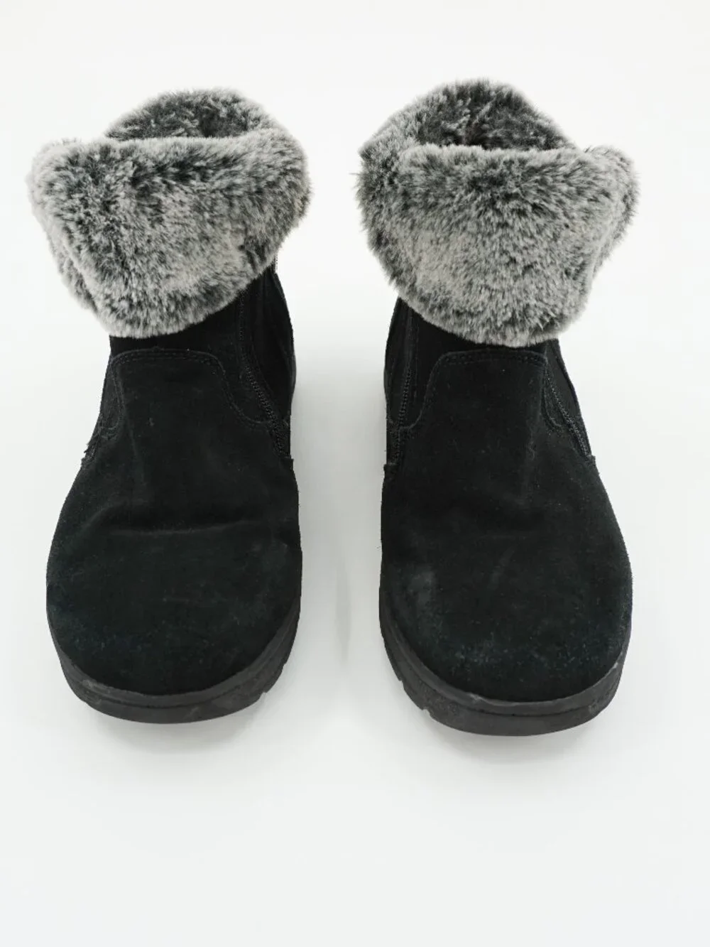Khombu Black Suede Upper Booties Ladies 9M, Side Zip, Faux Fur